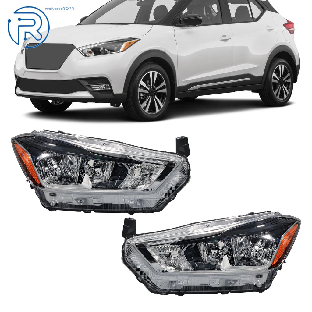 Set of 2 Chrome Halogen Headlights for Nissan Kicks (2018–2020)