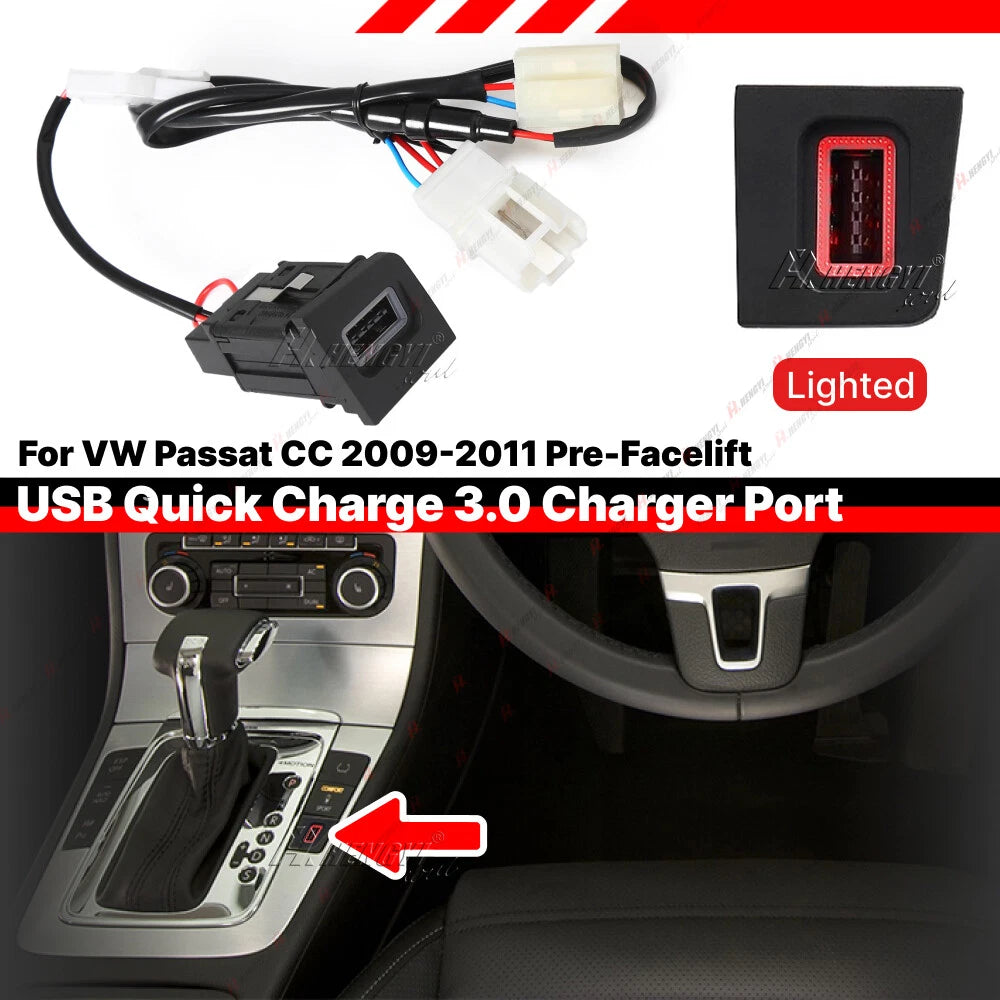 USB-A QC3.0 Charger Switch Button Socket for Volkswagen Passat CC (2011)