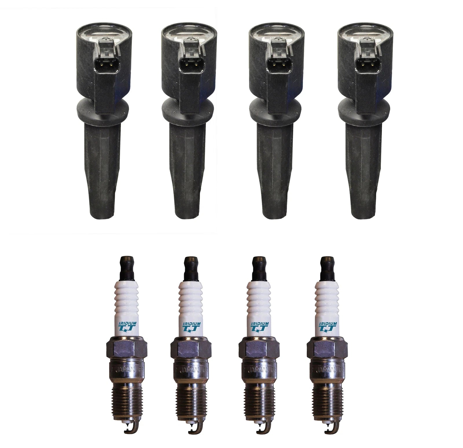 Set of 4 Ignition Coils & 4 Iridium TT Spark Plugs for Ford 2.3 L4