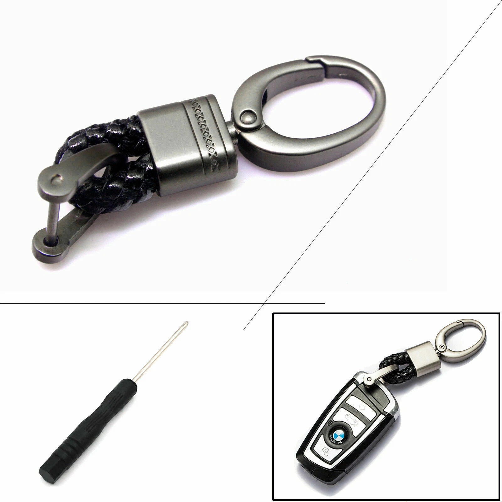 Genuine Leather Universal Key Remote Ring Strap Keychain Holder for Gun Metal (—)
