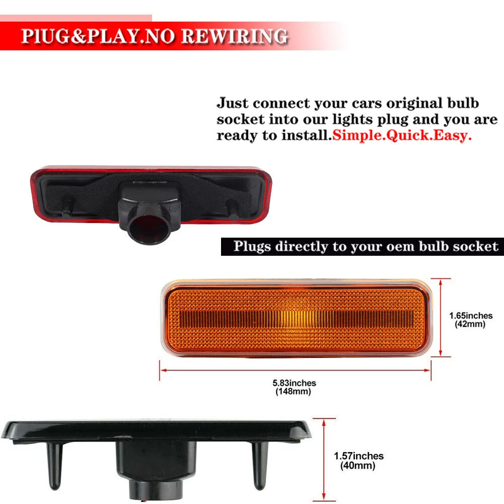 Set of 4 Amber Front + Red Lens Rear Side Marker Lights for Dodge Charger (1972–1974, 1984–1987)