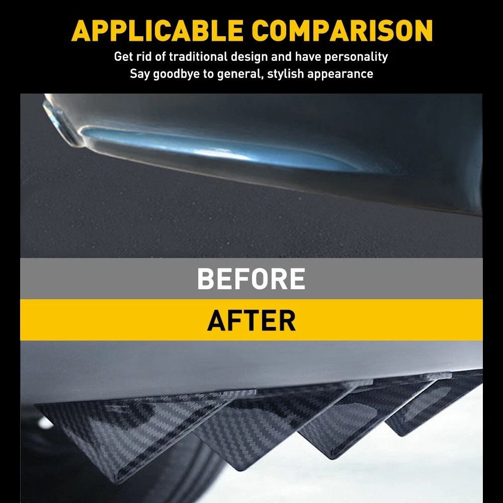 Set of 4 Universal Rear Bumper Diffuser Shark Fin Spoiler Lip Splitter Carbon Fiber