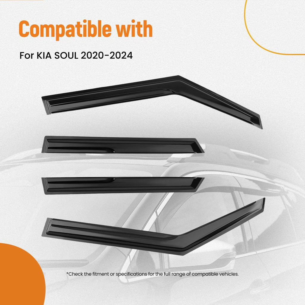 Set of 4 Window Rain Visors for KIA Soul (2020–2024) Outside Mount Black
