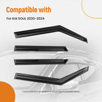 Set of 4 Window Rain Visors for KIA Soul (2020–2024) Outside Mount Black