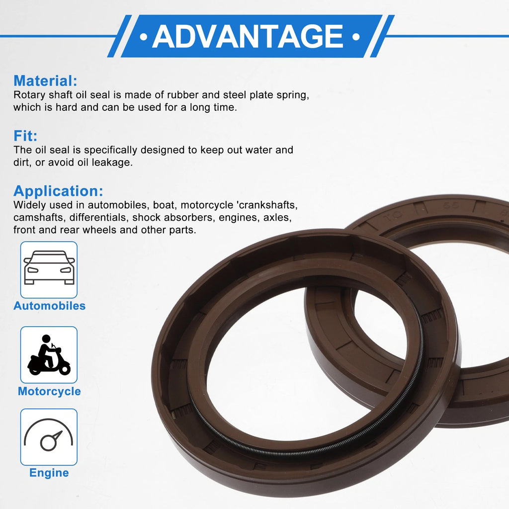 2X Oil Seal Rotary Shaft Seal FKM Rubber 55x80x10mm for Various Models 