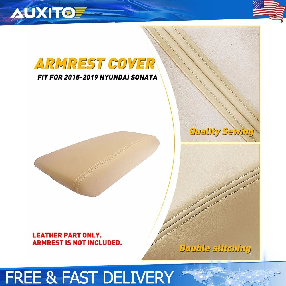 Center Console Cover for Hyundai Sonata (2015–2019) Leather Beige Armrest Lid