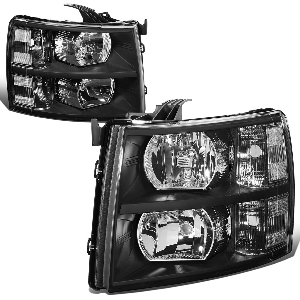 Pair of Black Housing Clear Side Headlights for Chevy Silverado (2007–2014)