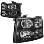 Pair of Black Housing Clear Side Headlights for Chevy Silverado (2007–2014)