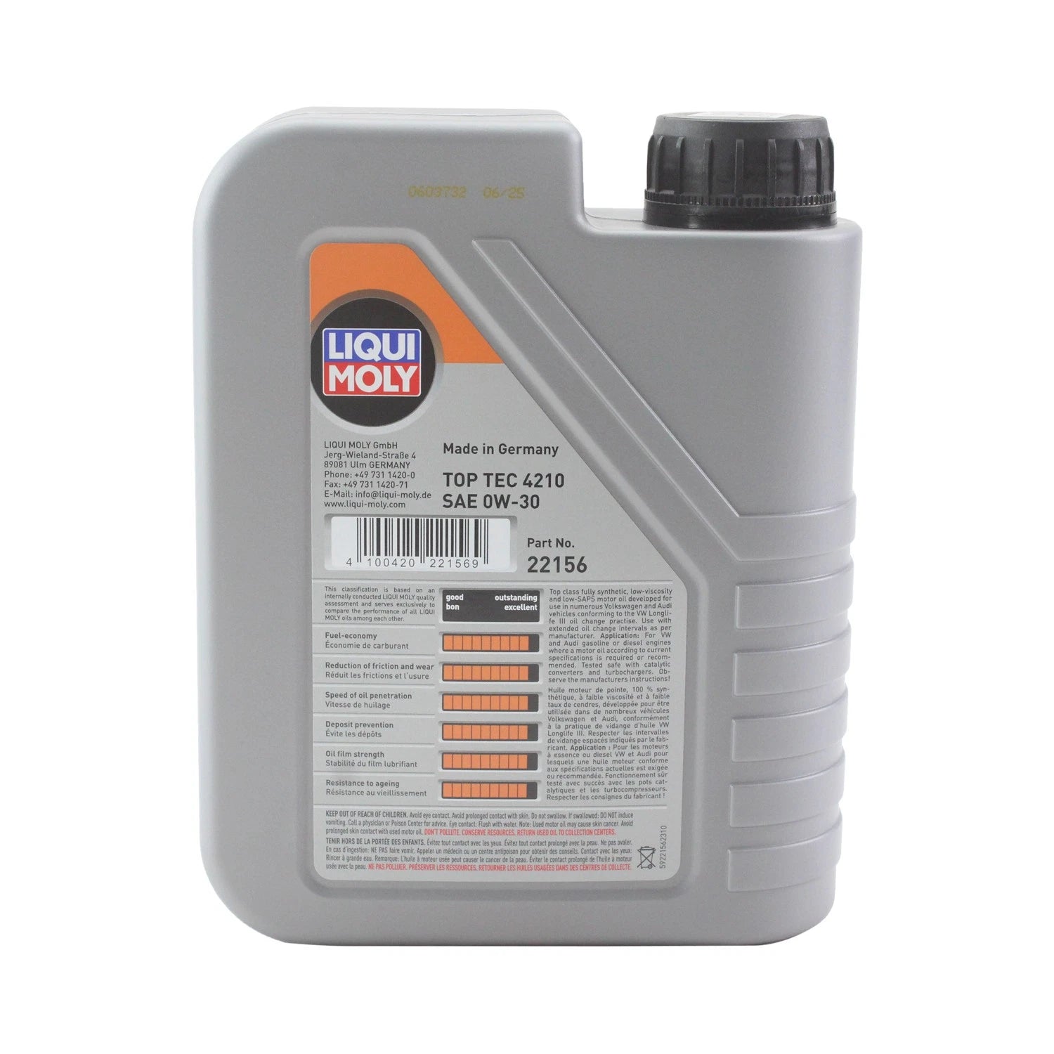 Set of 4 Liqui Moly Top Tec 4210 0W-30 Engine Motor Oil (4L)