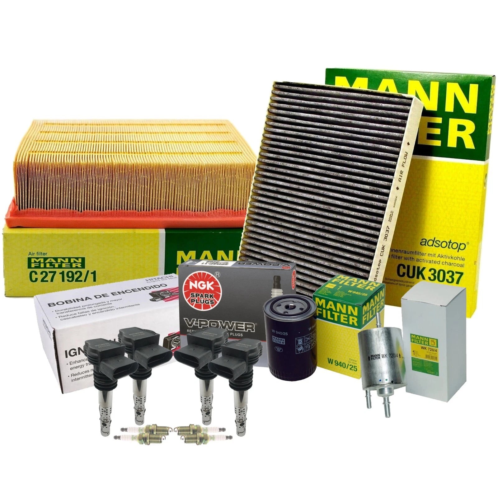 Set of 4 Mann Filters & 4 NGK V-Power Spark Plugs for Audi L4