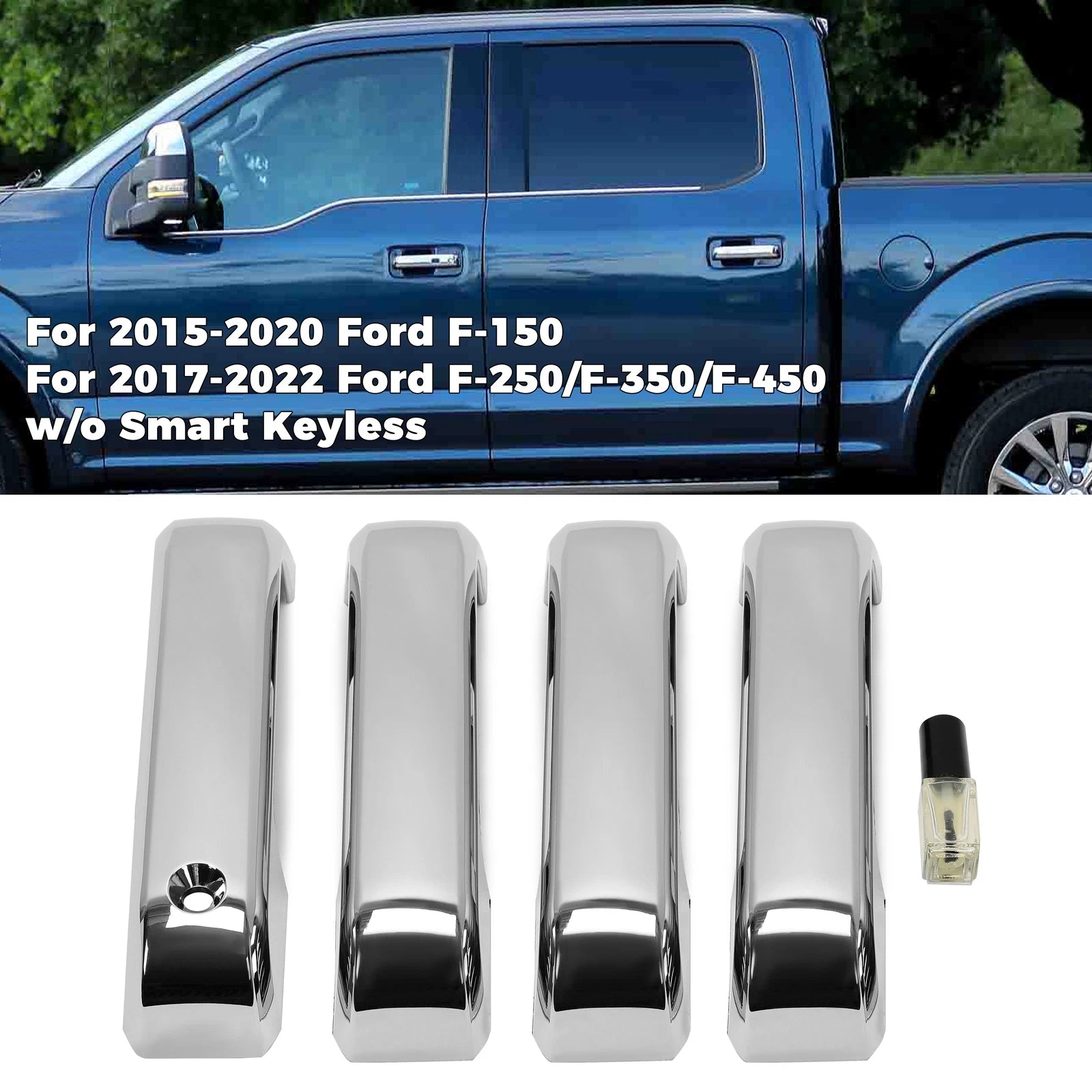 Set of 4 Chrome Door Handle Cover Caps for Ford F-250/F-350 (2017–2020)