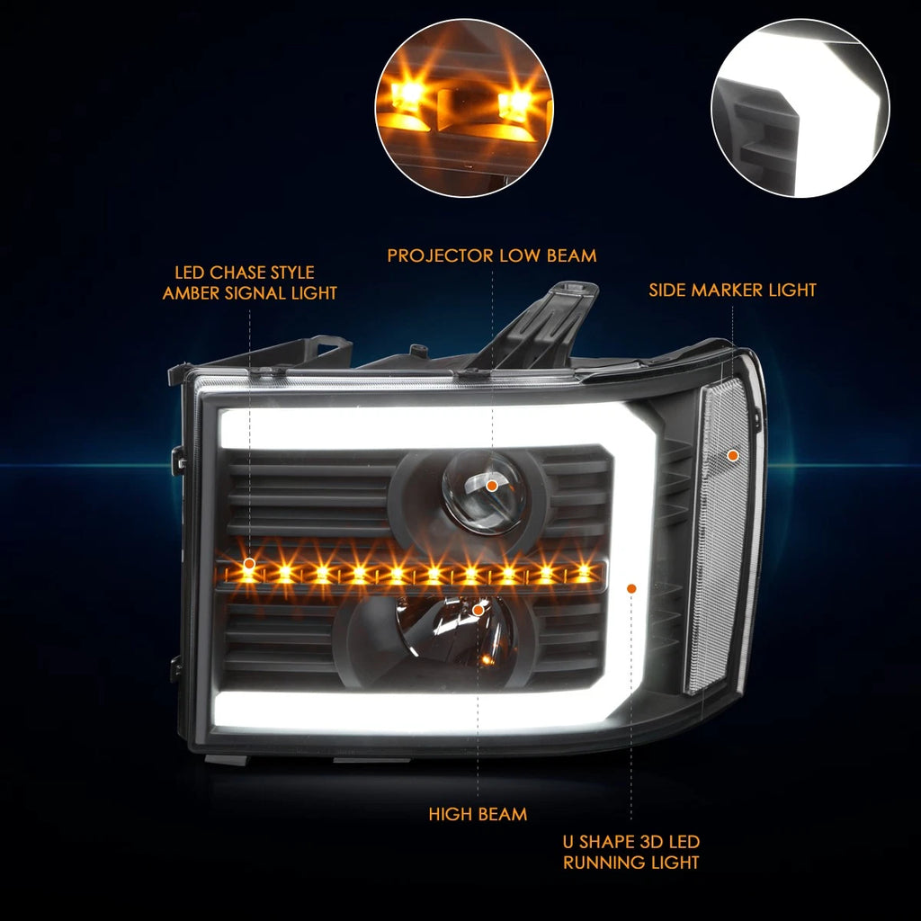 LED DRL Sequential Signal Projector Headlight for Sierra (2007–2014)