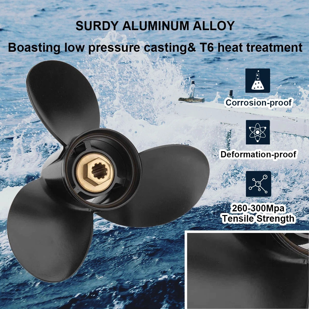 10 3/8x13 Boat Propeller for Mercury 9.9-25 HP (RH) (48-19640A40)