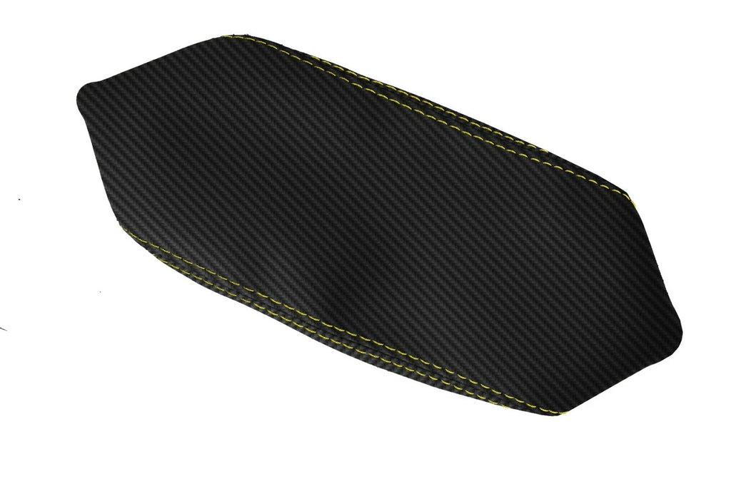 Console Lid Armrest Cover for Hyundai Kona (2018–2020) Carbon Fiber Yellow Stitch