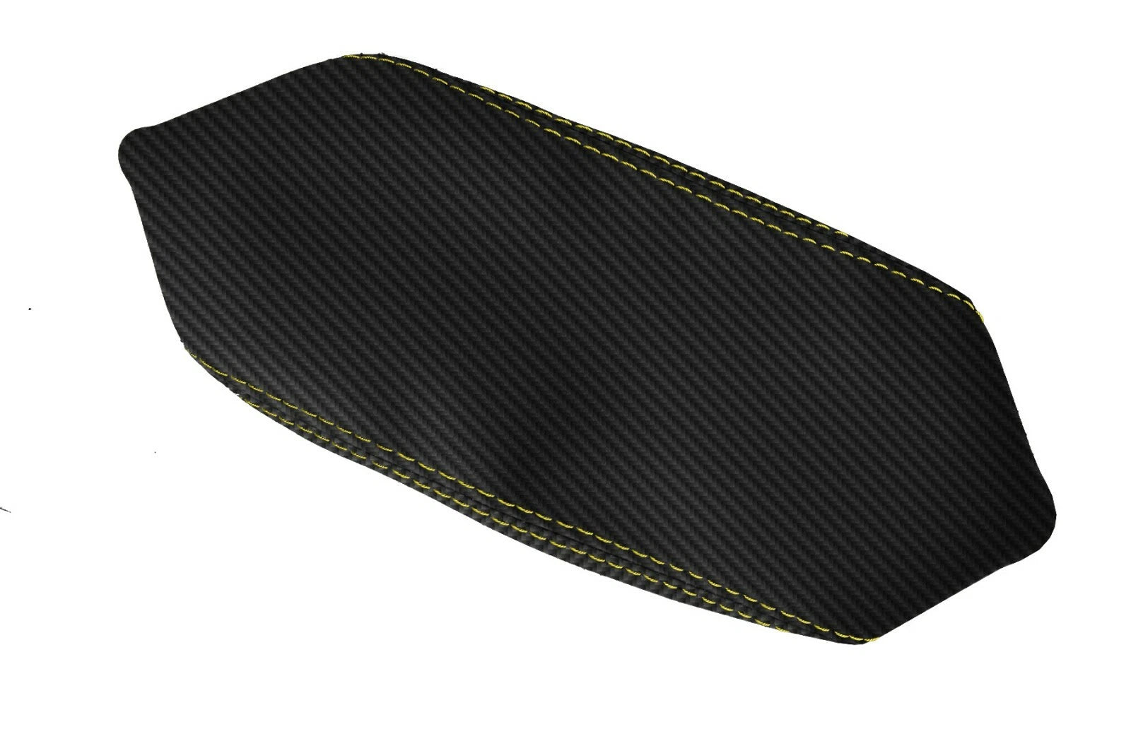 Console Lid Armrest Cover for Hyundai Kona (2018–2020) Carbon Fiber Yellow Stitch