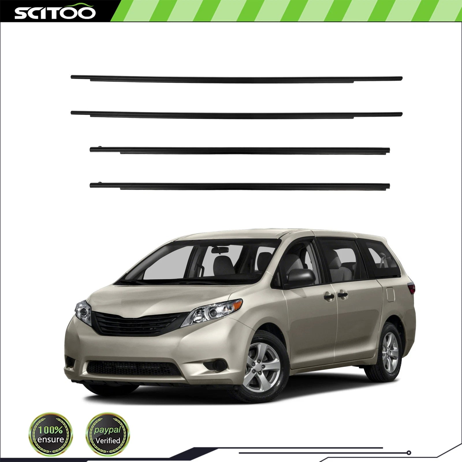 Set of 2 Front & Rear Window Scraper Seal Belt Weatherstrip for Toyota Sienna (2012–2019)