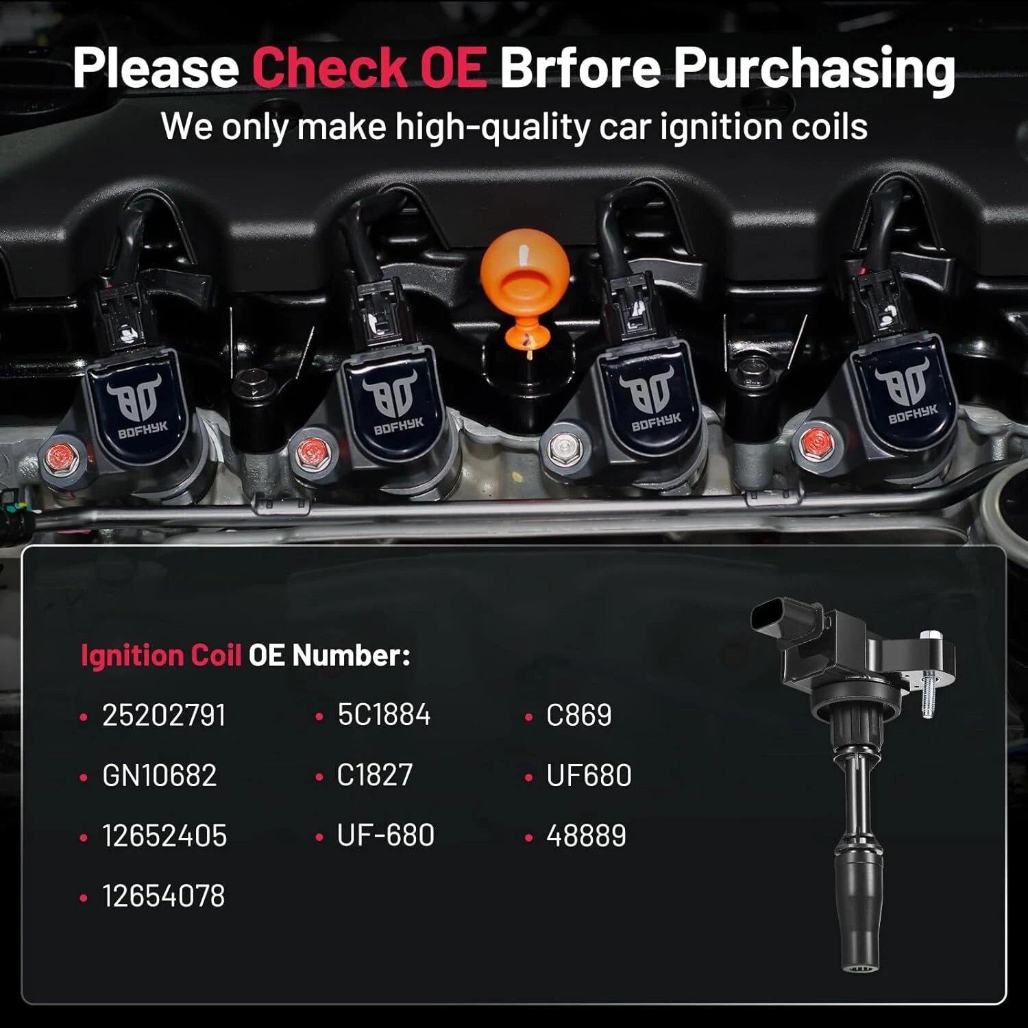 Set of 4 Red Ignition Coils for Chevy Cadillac Buick GMC (2.0L 2.5L)