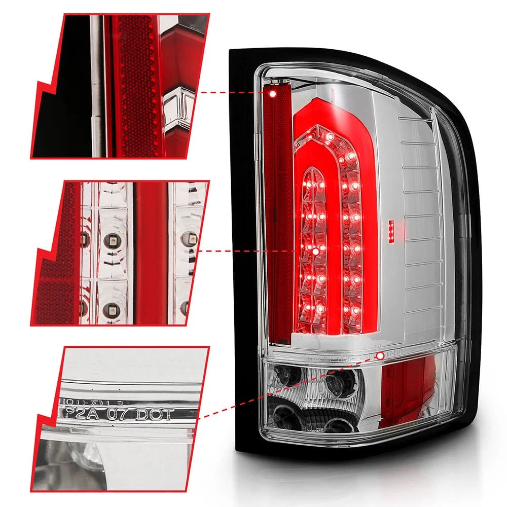 Tail Light Assembly Chrome Clear Lens Replacement for 2007-2014 Chevy Silverado 2500 HD