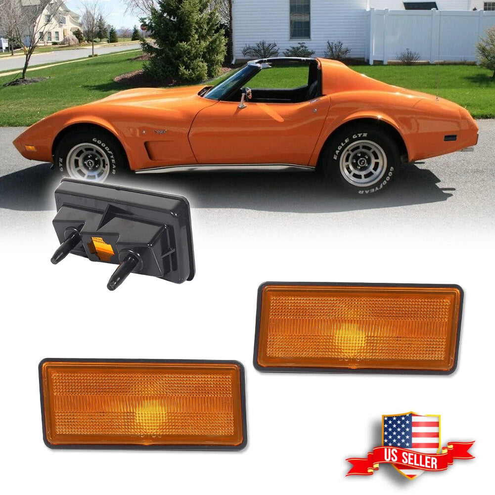 2X Amber Lens Front Side Marker Signal Lights for Chevy Corvette C3 (1974–1979)