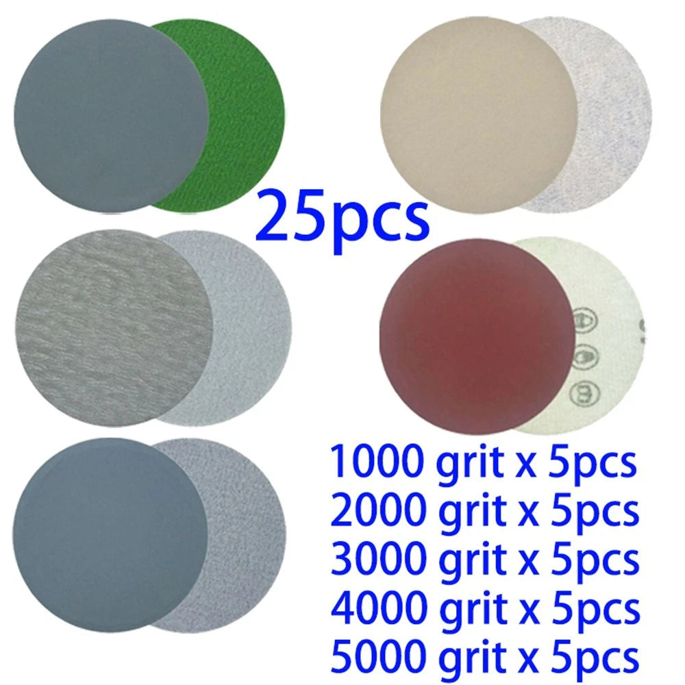 Set of 25 Sanding Discs for Wet/Dry Use (2-inch, 1000-5000 Grit)