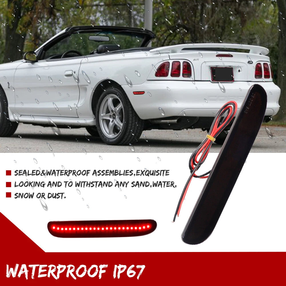 Smoked Lens Red LED Rear Bumper Side Reflector Lights for Ford Mustang (1994–1998)