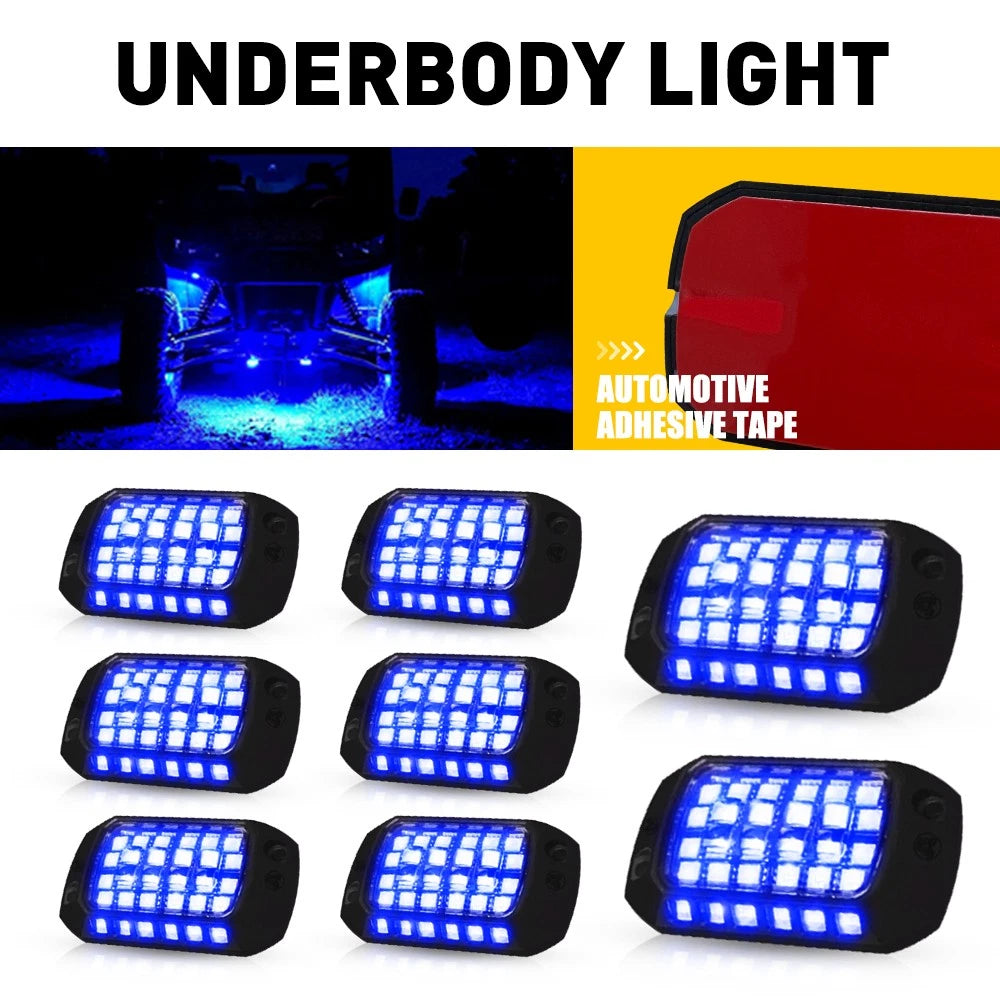 8 Pod LED Rock Lights for UTV ATV RZR Truck Car VAN (Wired, Blue)