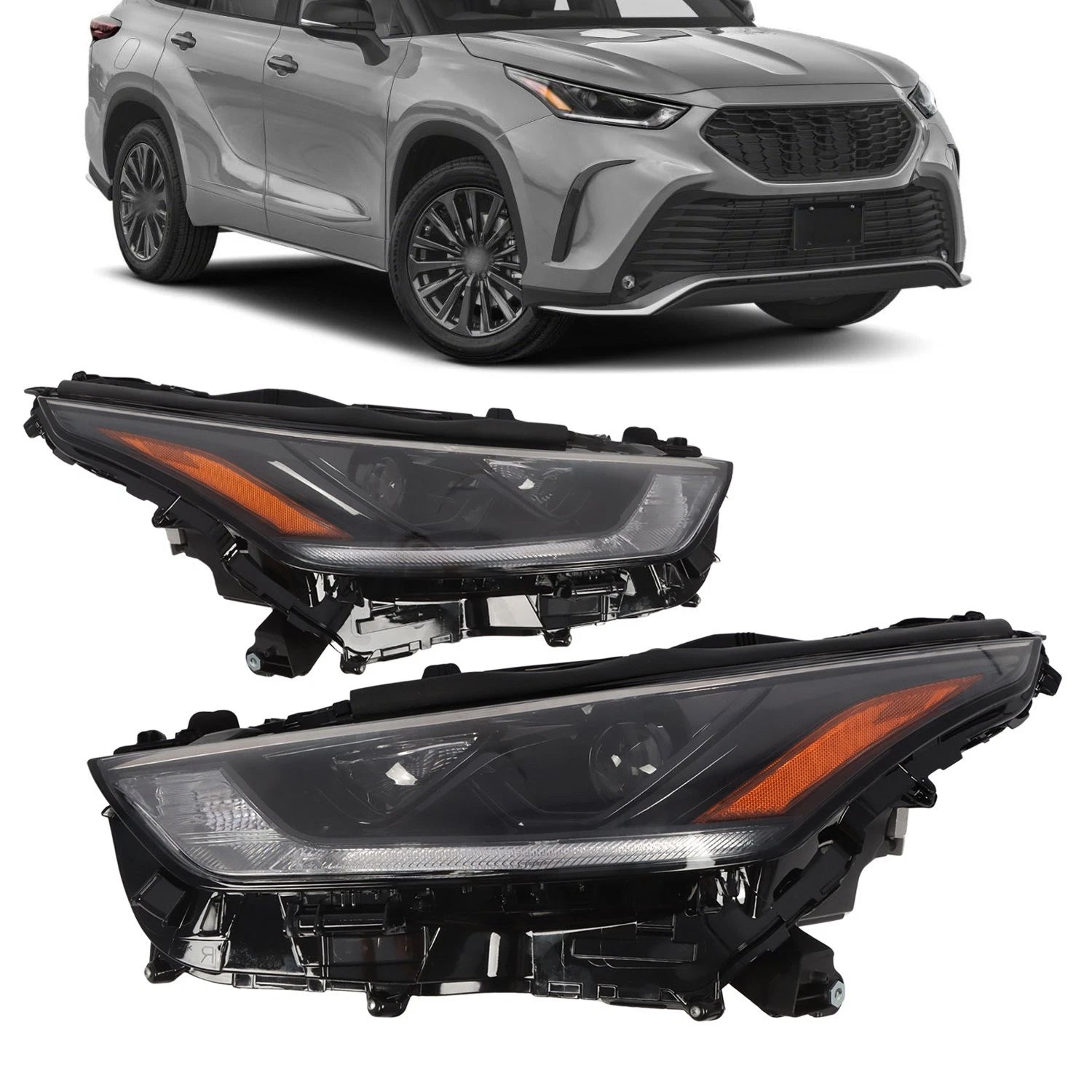 Pair LED Projector Headlights w/ LED DRL for Toyota Highlander (2020–2024)