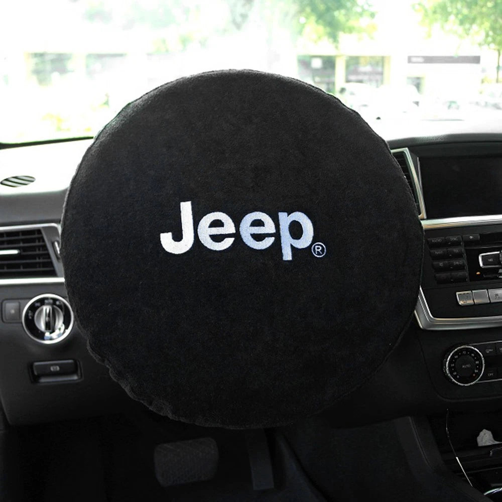 Black Protective Cloth Steering Wheel Cover for Jeep [Jeep Logotype]