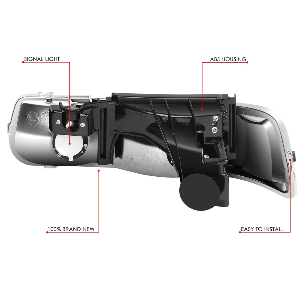 Pair of Chrome Housing Clear Lens Headlights for Chevy Silverado (1999–2002)