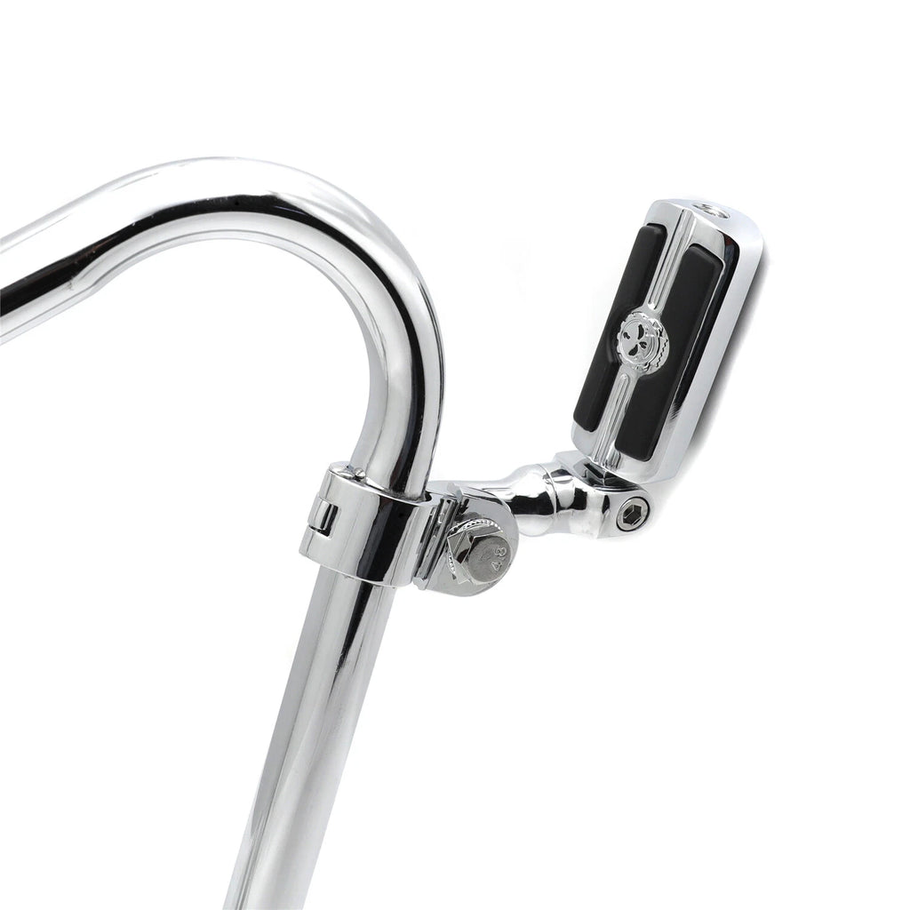 Chrome Angled Adjustable Skull Foot Peg for 1.25" Engine Guard Frame Tube
