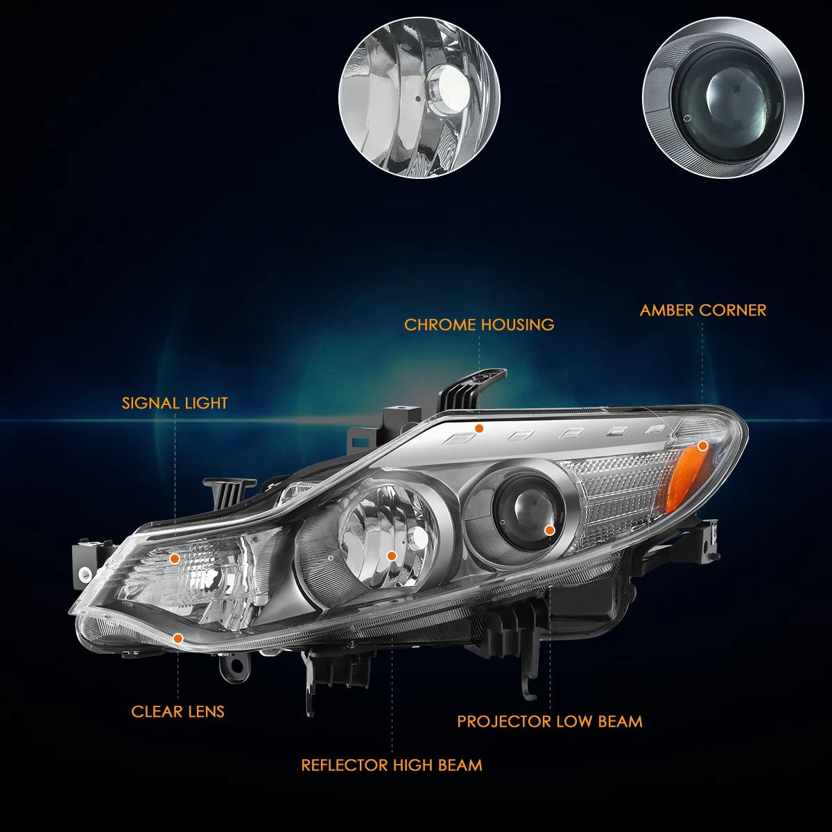 Left Side Projector Headlight Lamp Chrome for Nissan Murano (2009–2014)