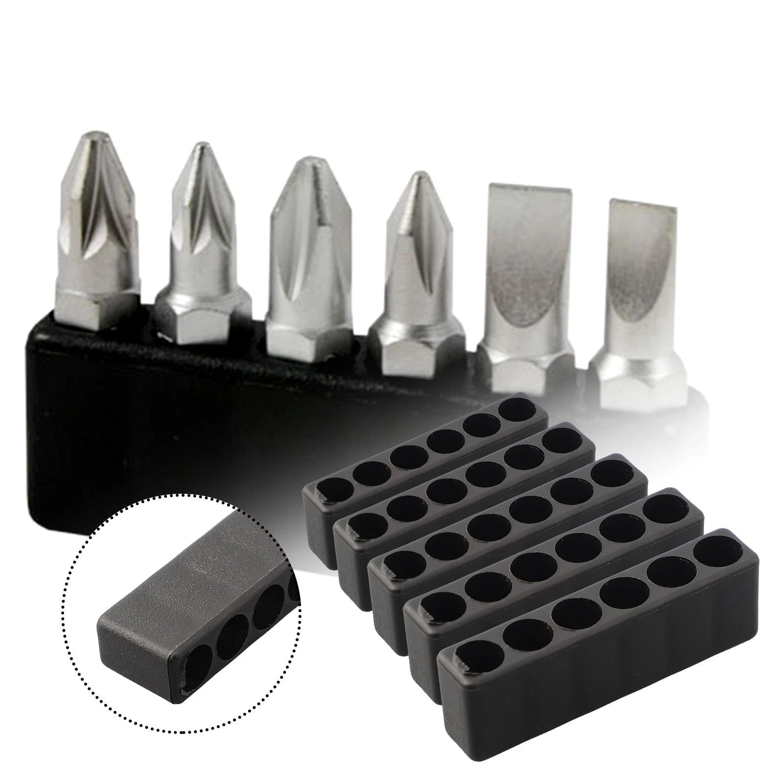 5 Piece Bit Holder for 6 Hole Hex Shank Screwdrivers (Compact Organizer)