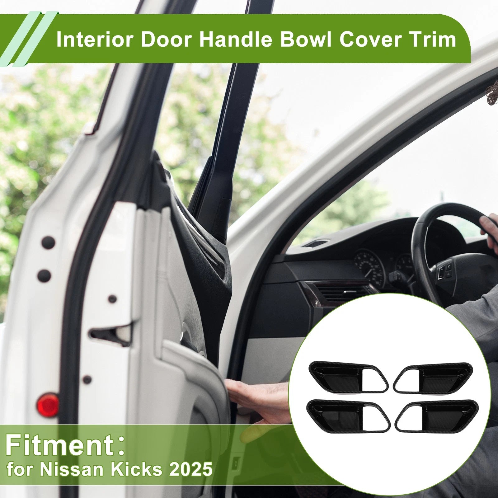 Interior Door Handle Bowl Cover Trim for Nissan Kicks (2025) Carbon Fiber Black