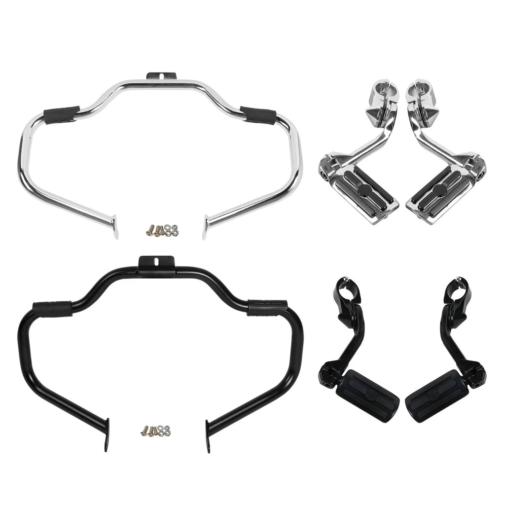 Mustache Engine Guard Crash Bar with 1 1/4 Foot Pegs for Harley Softail (2000–2017)