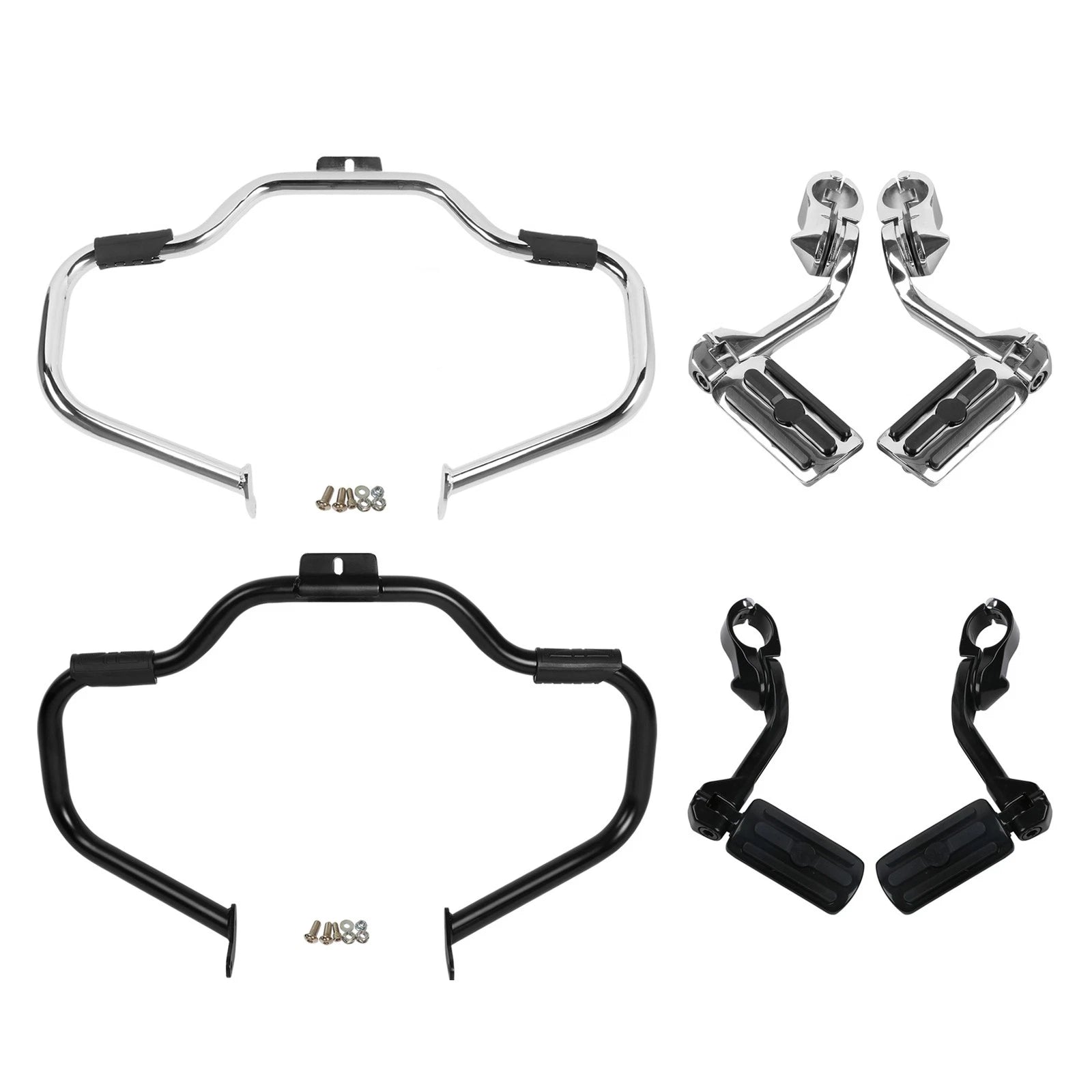 Mustache Engine Guard Crash Bar with 1 1/4 Foot Pegs for Harley Softail (2000–2017)