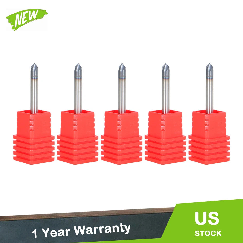 Carbide End Milling Cutter Set of 5 - 1/8" Diameter, 4 Flutes, 90°