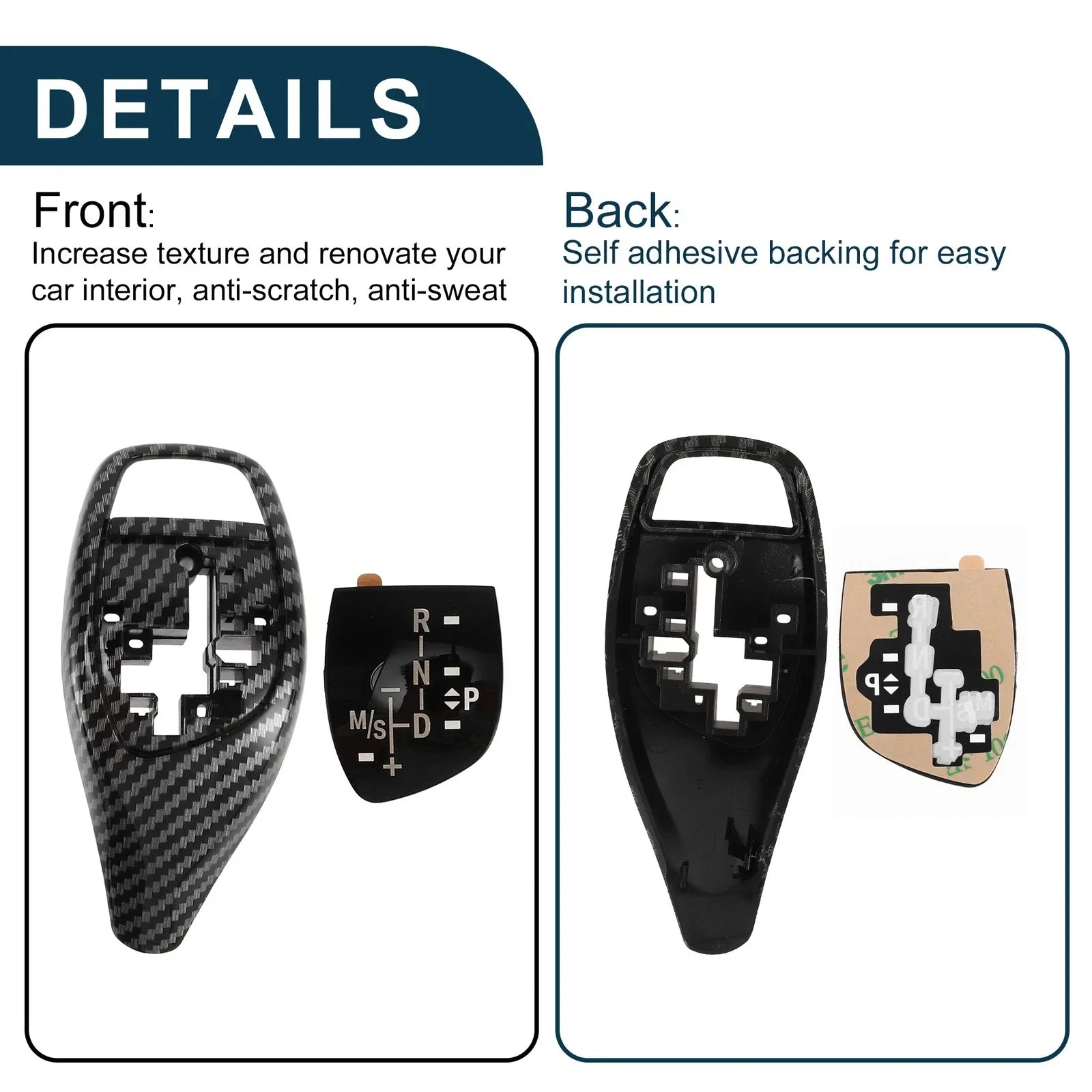 Gear Shift Knob Button Cover for BMW Carbon Fiber Black Center Console 1 Set