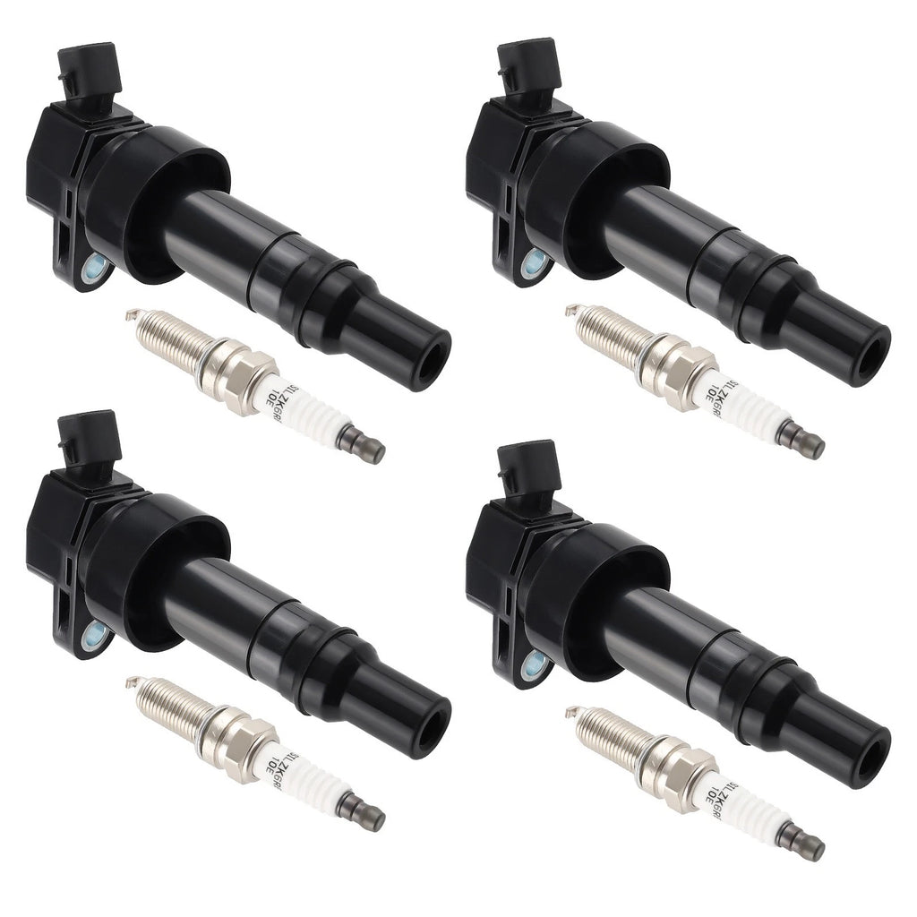 Set of 4 Ignition Coils + Spark Plugs for Hyundai Accent Kia Rio Soul (2012–2019)
