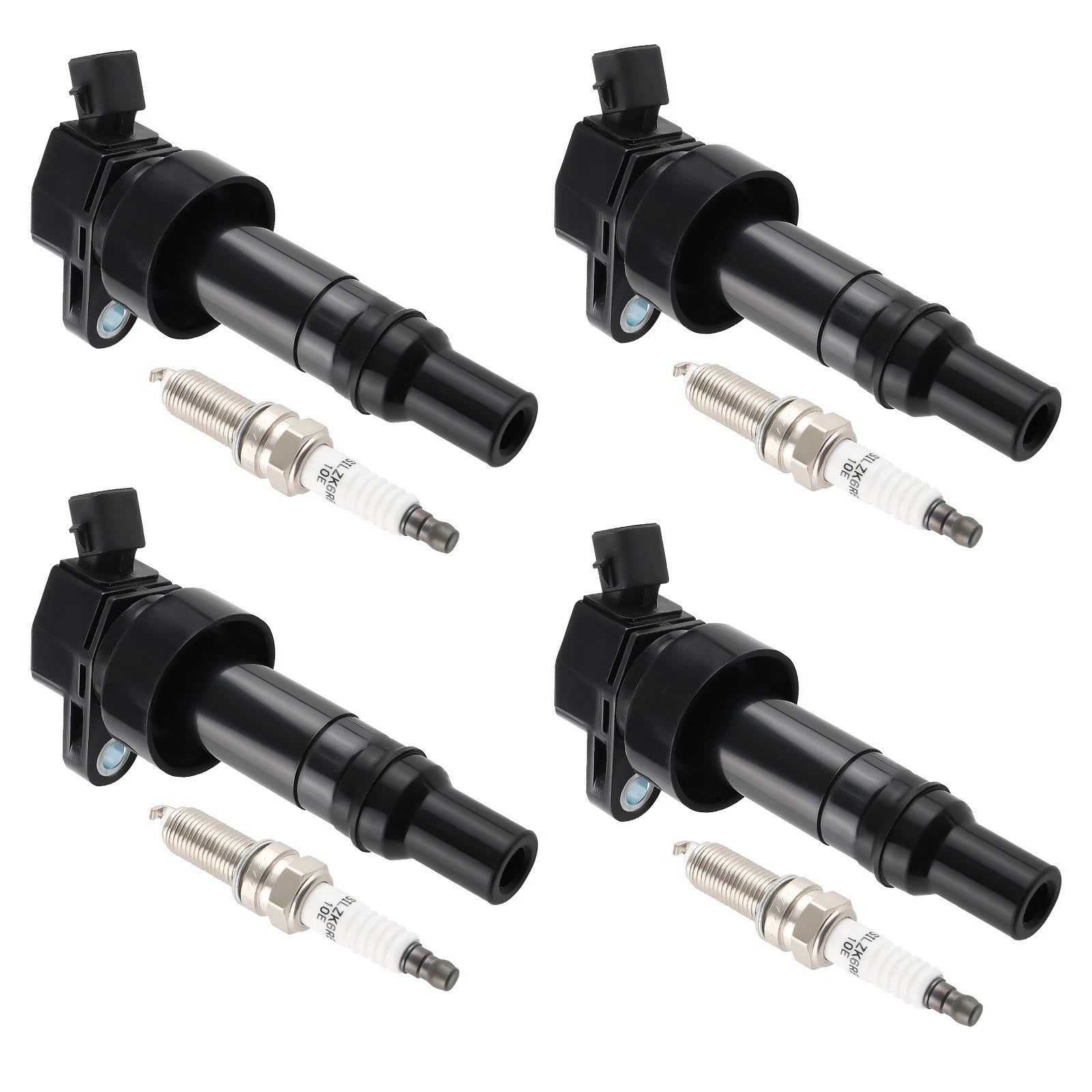 Set of 4 Ignition Coils + Spark Plugs for Hyundai Accent Kia Rio Soul (2012–2019)