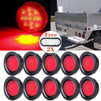10X 2.5" Round LED Side Marker Trailer Light Red w/Grom + 6" Stop Tail Light