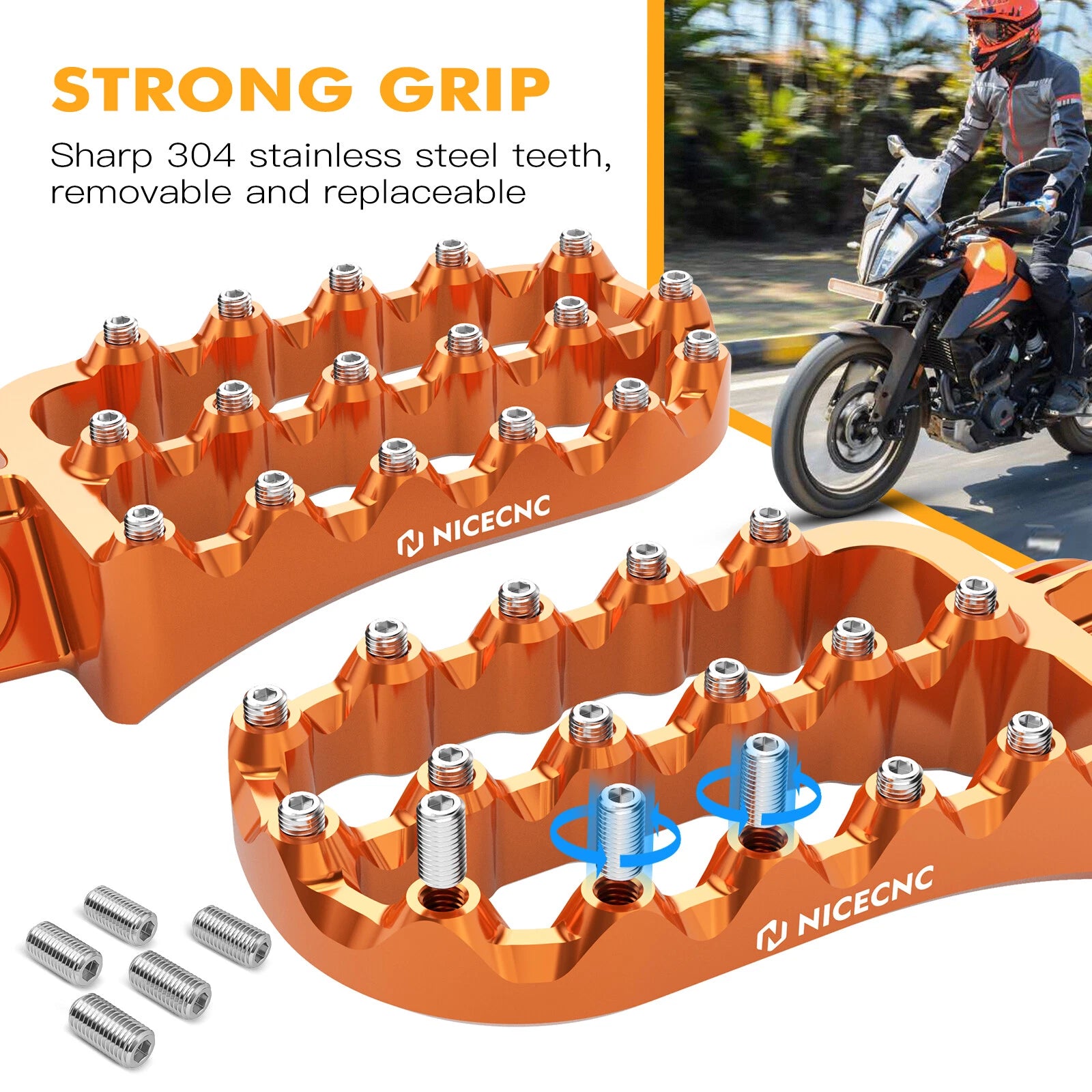 Set of 2 NiceCNC Forged Flat Foot Pegs for KTM 390 Adventure (2020–2024)