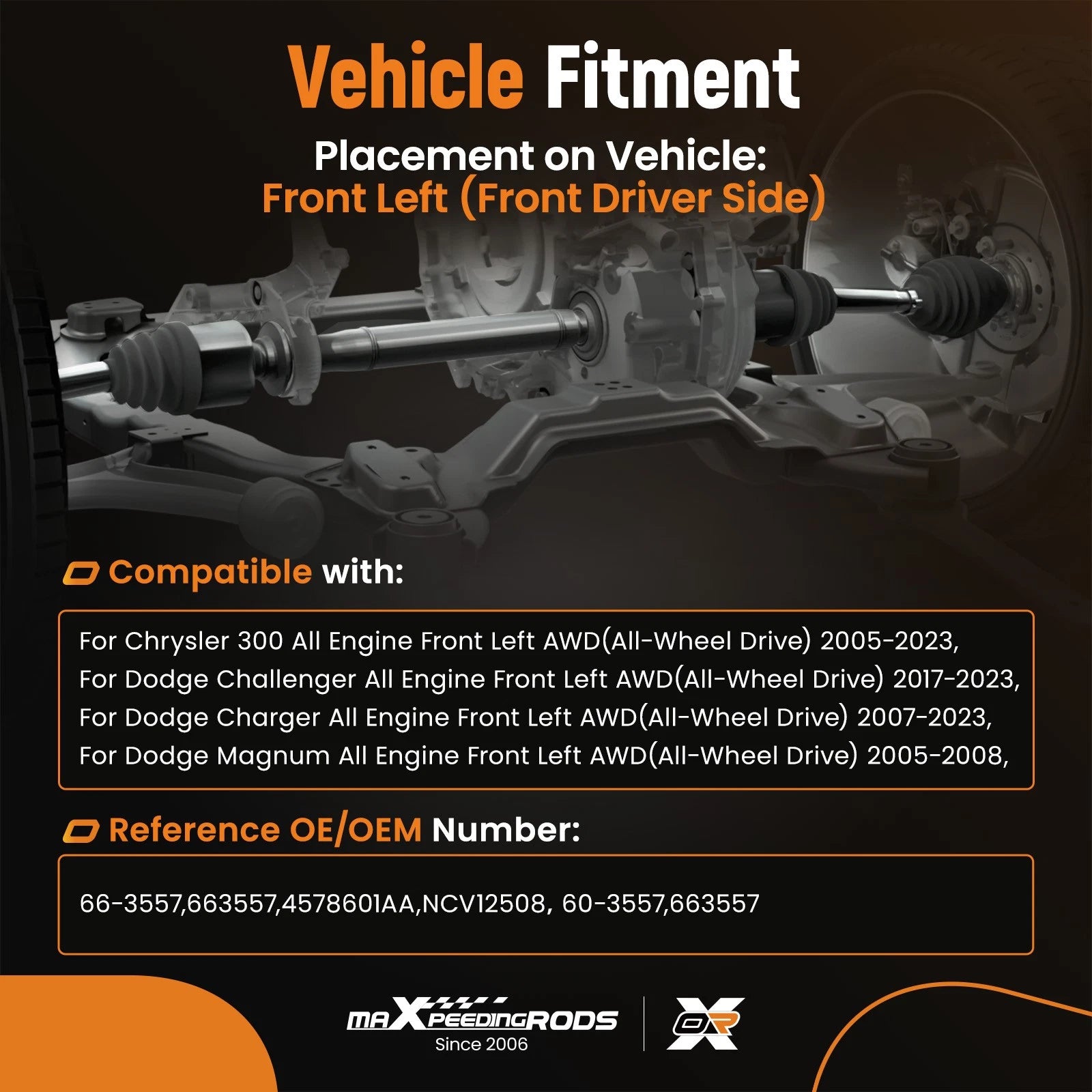Front Left CV Axle Assembly for Dodge Challenger Charger (2017–2022)