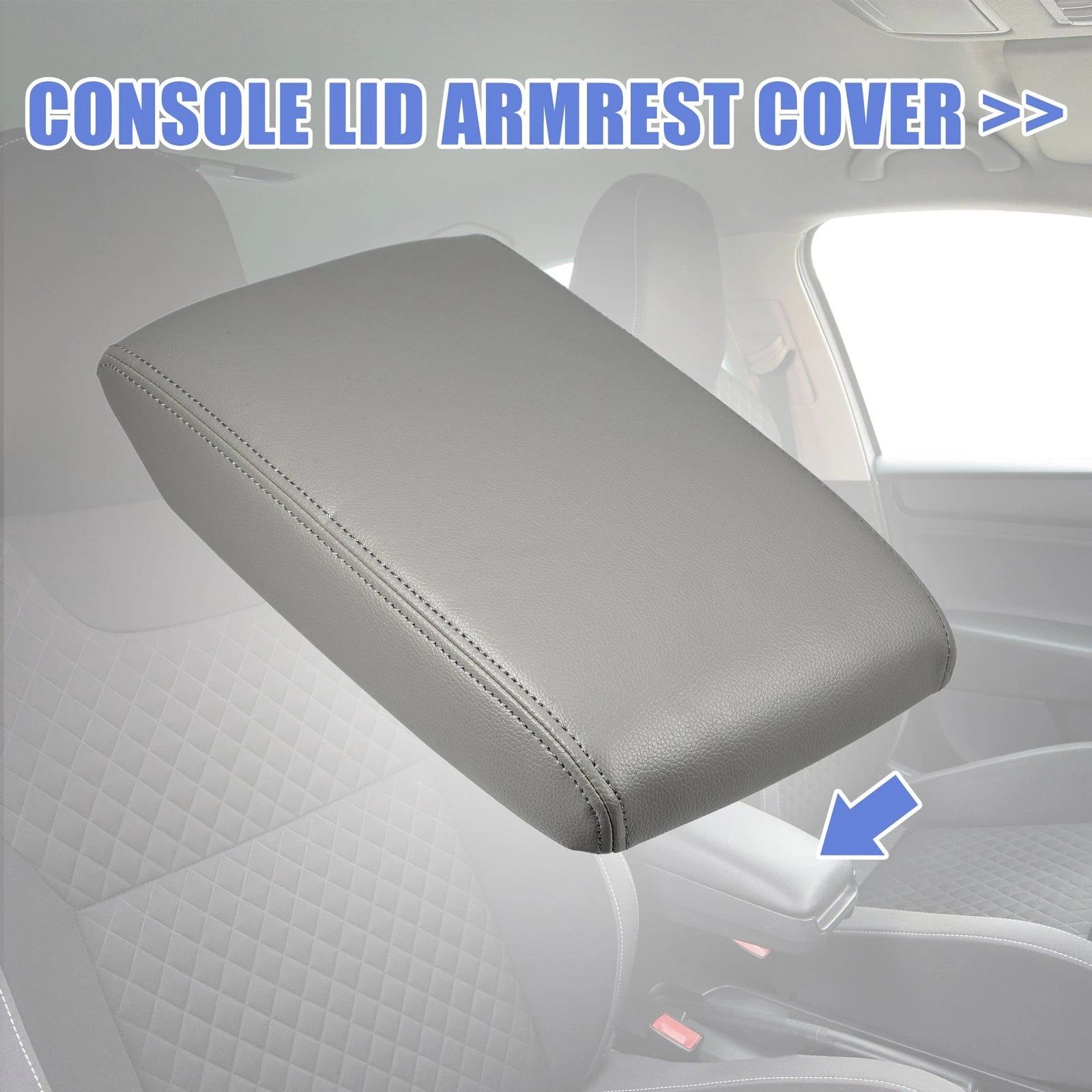 Center Console Lid Armrest Cover for Toyota Highlander (2014–2019) Gray Faux Leather