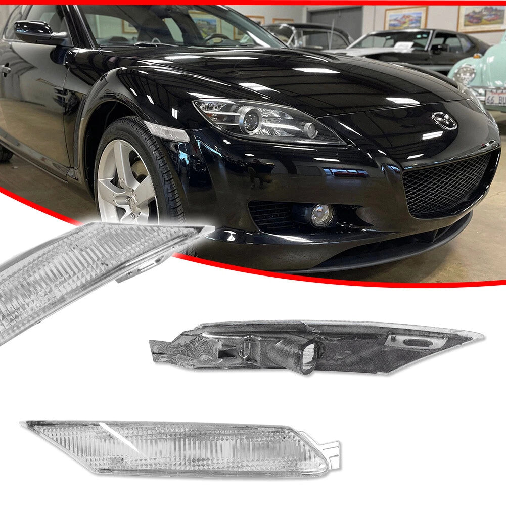 Clear Lens Front Bumper Side Marker Reflector Lights for Mazda RX-8 (2004–2008)