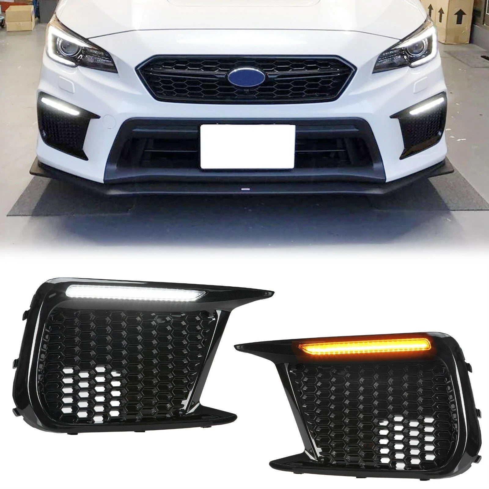 Fog Light Bezels with White/Amber LED DRL for Subaru WRX STI (2018–2023)