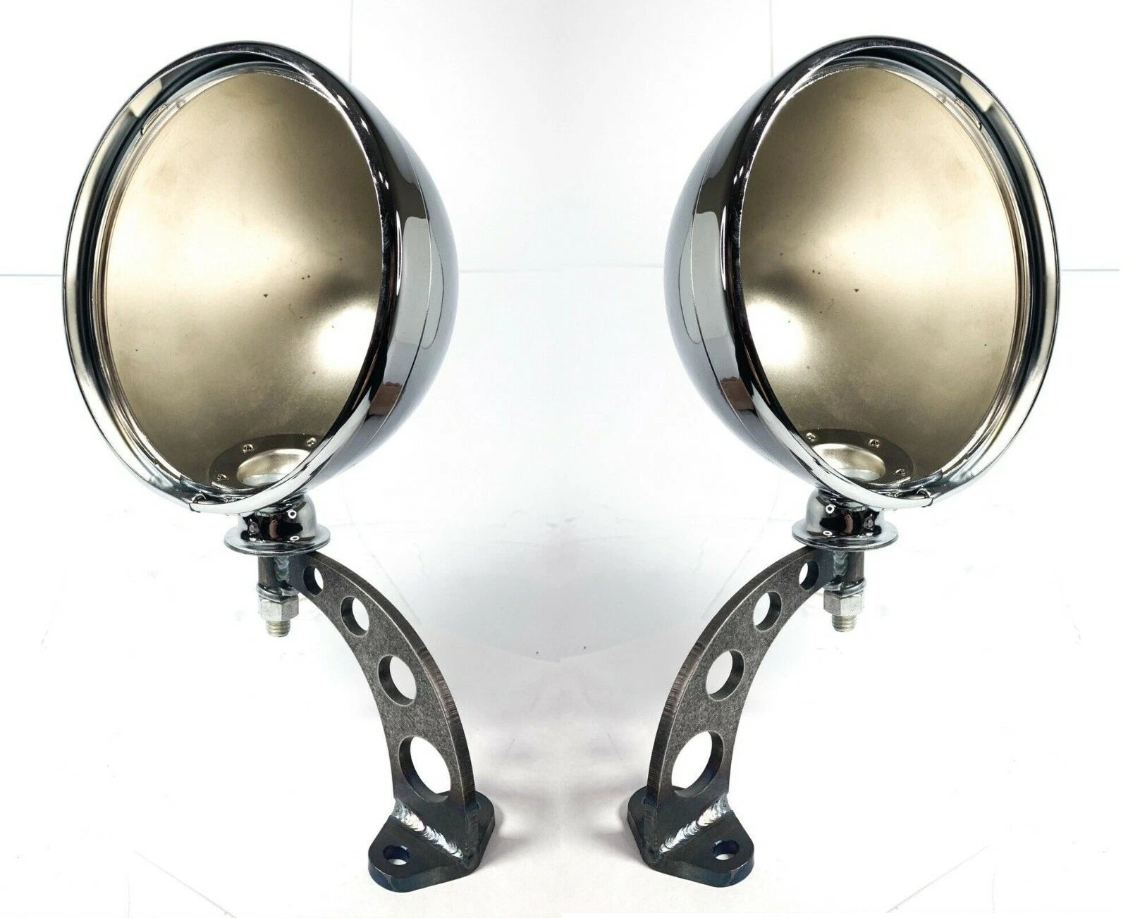 Pair Drilled Headlight Stands Chrome for Dietz Buckets Custom Steel Frame (—)