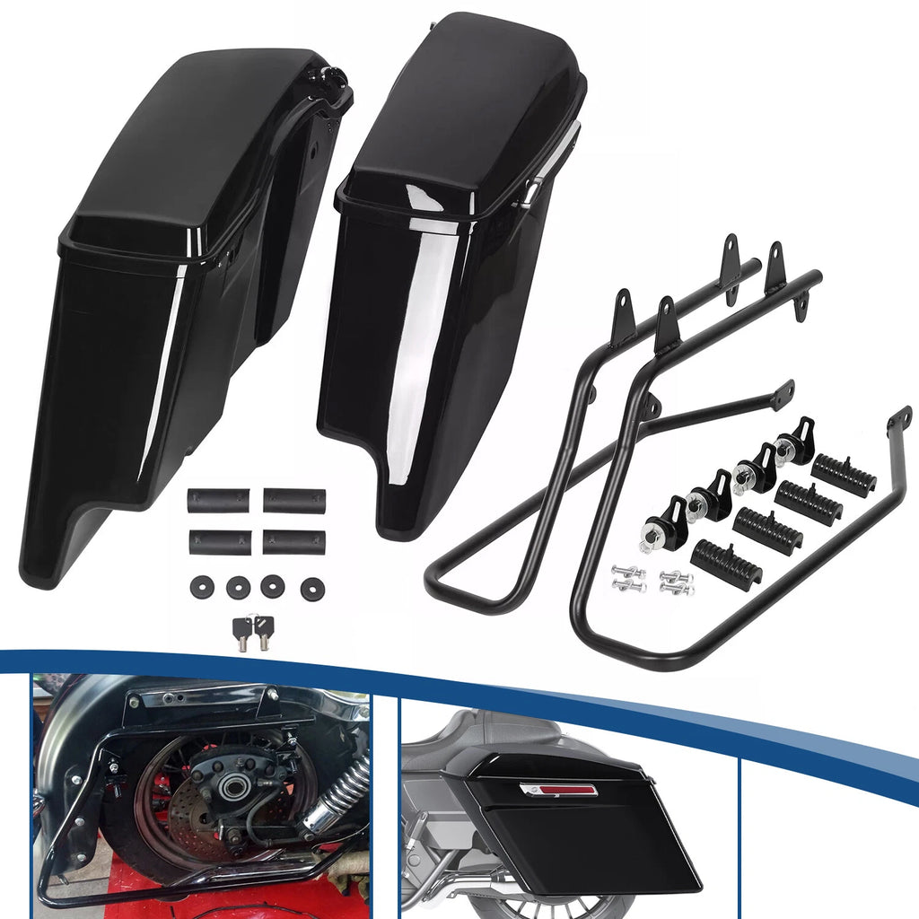 Stretched Extended Saddle Bags with Conversion Brackets for Harley Heritage Softail
