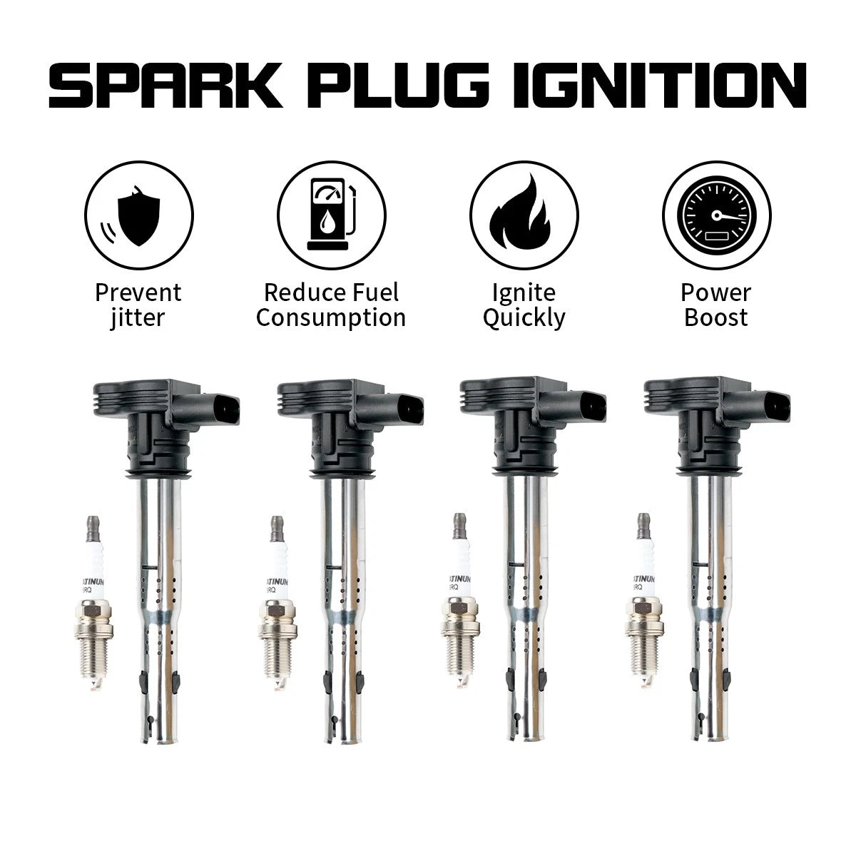Set of 4 Ignition Coils + Spark Plugs for VW CC Tiguan Beetle GTI Passat Jetta (2005–2017)