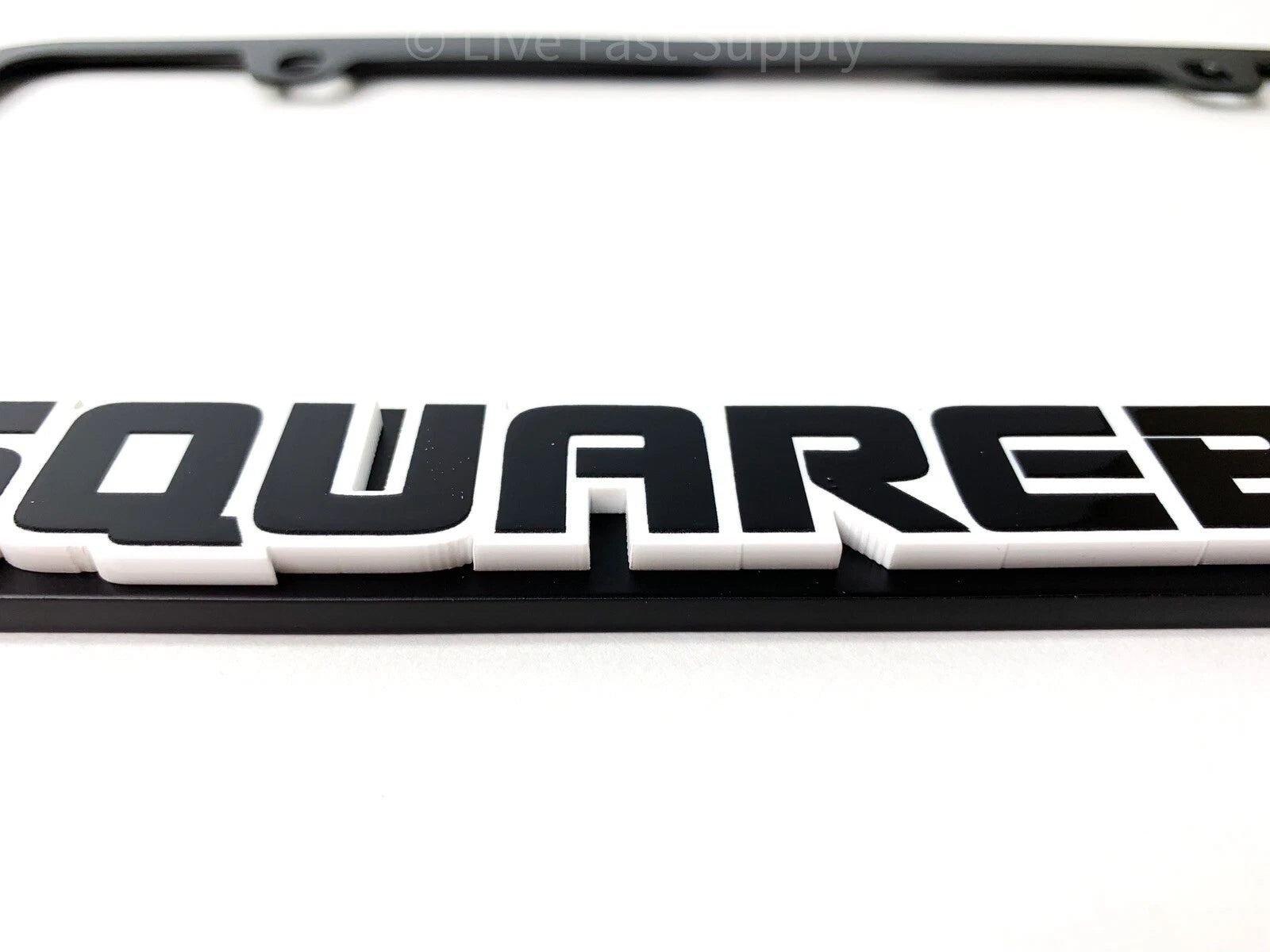Matte Black License Plate Frame w White Outline for Chevrolet SQUAREBODY (1973–1987)