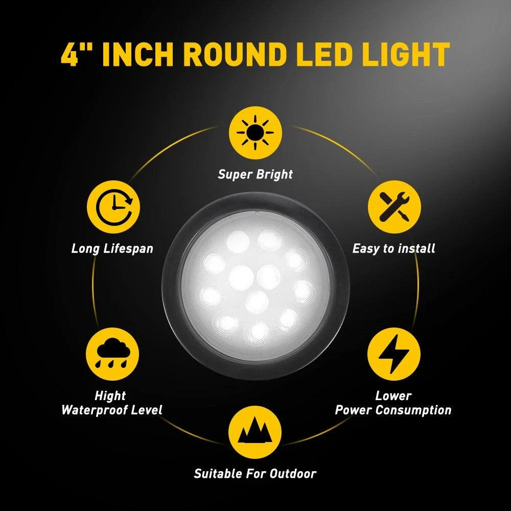 2X 4" LED Round Stop/Turn/Tail Light Kits for Truck Trailer (12V)